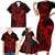 Hawaii Family Matching Short Sleeve Bodycon Dress and Hawaiian Shirt King Kamehameha Mix Polynesian Plumeria Red Version LT14 - Polynesian Pride