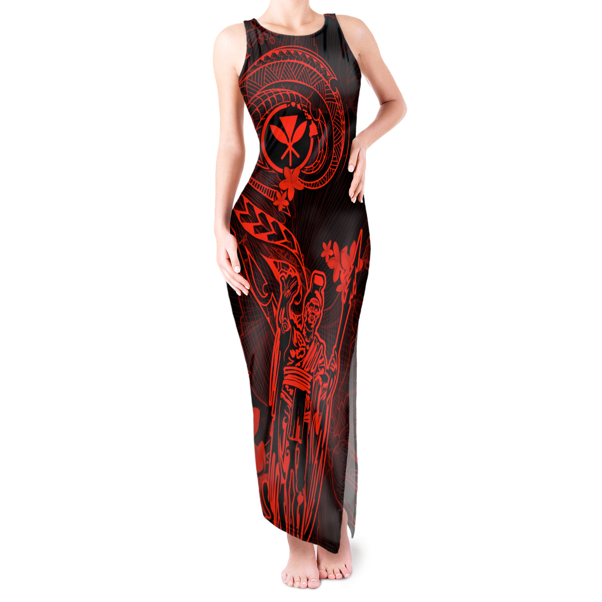 Hawaii Tank Maxi Dress King Kamehameha Mix Polynesian Plumeria Red Version LT14 Women Red - Polynesian Pride