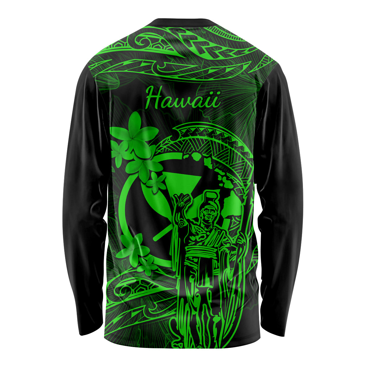 Hawaii Long Sleeve Shirt King Kamehameha Mix Polynesian Plumeria Green Version LT14 - Polynesian Pride