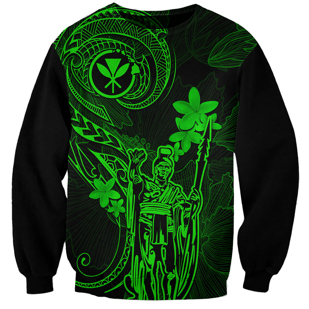 Hawaii Sweatshirt King Kamehameha Mix Polynesian Plumeria Green Version LT14 Unisex Green - Polynesian Pride