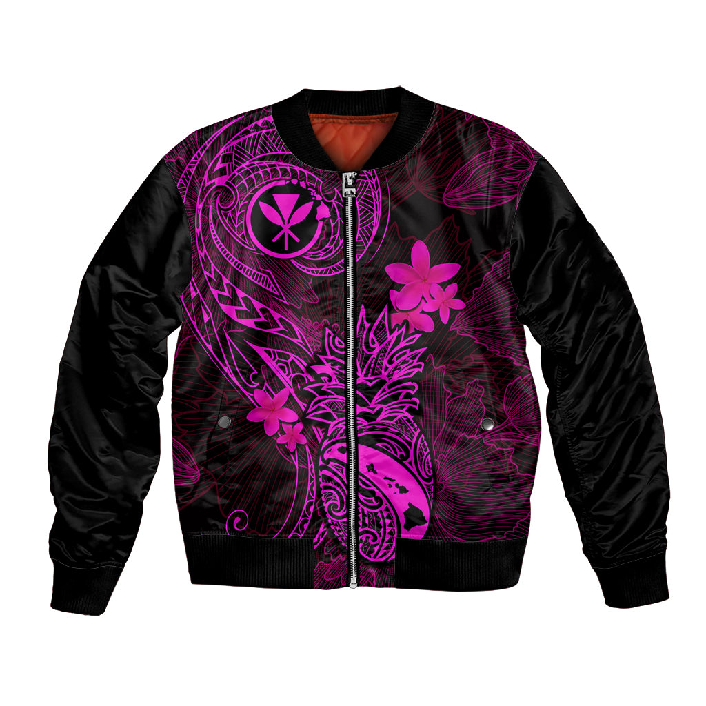 Hawaii Bomber Jacket Pineapple Mix Polynesian Plumeria Pink Version LT14 Unisex Pink - Polynesian Pride