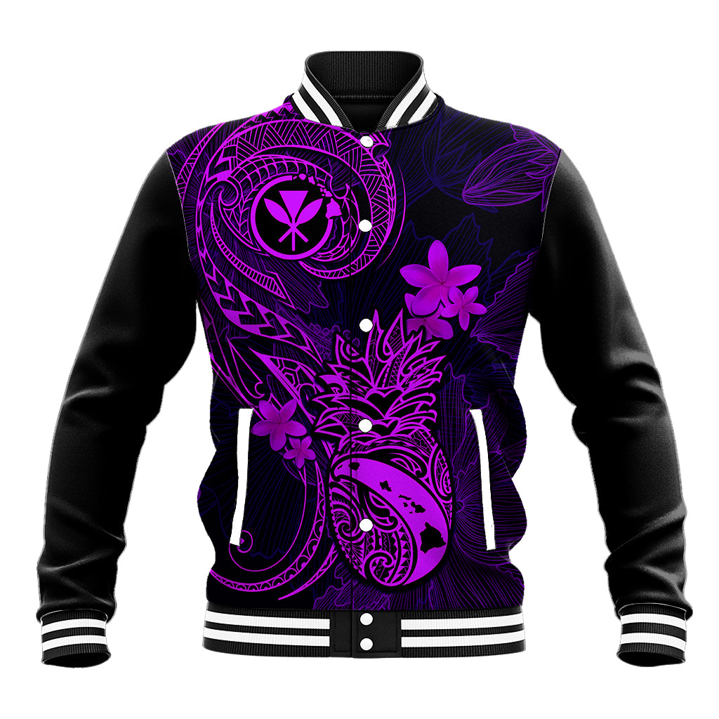 Hawaii Baseball Jacket Pineapple Mix Polynesian Plumeria Purple Version LT14 Unisex Purple - Polynesian Pride