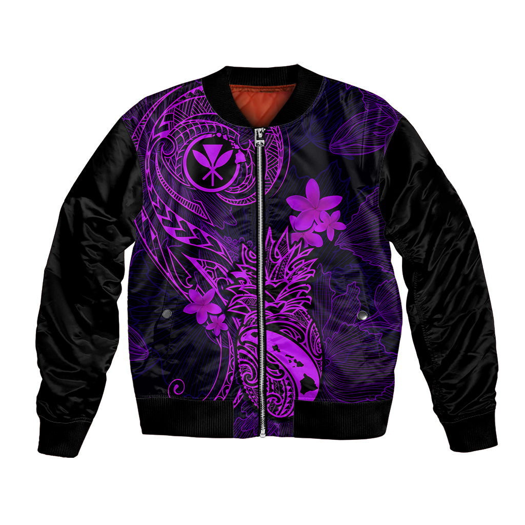 Hawaii Bomber Jacket Pineapple Mix Polynesian Plumeria Purple Version LT14 Unisex Purple - Polynesian Pride