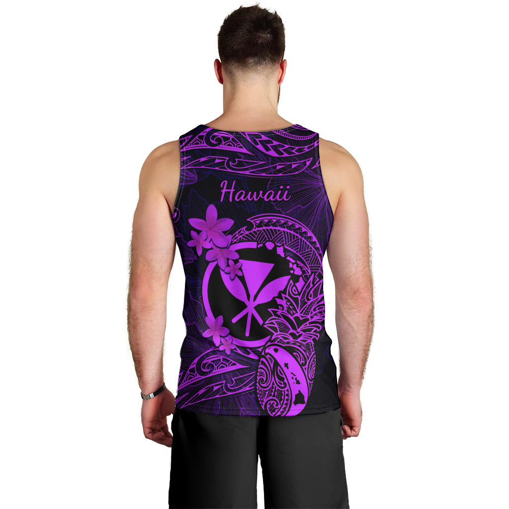 Hawaii Men Tank Top Pineapple Mix Polynesian Plumeria Purple Version LT14 - Polynesian Pride