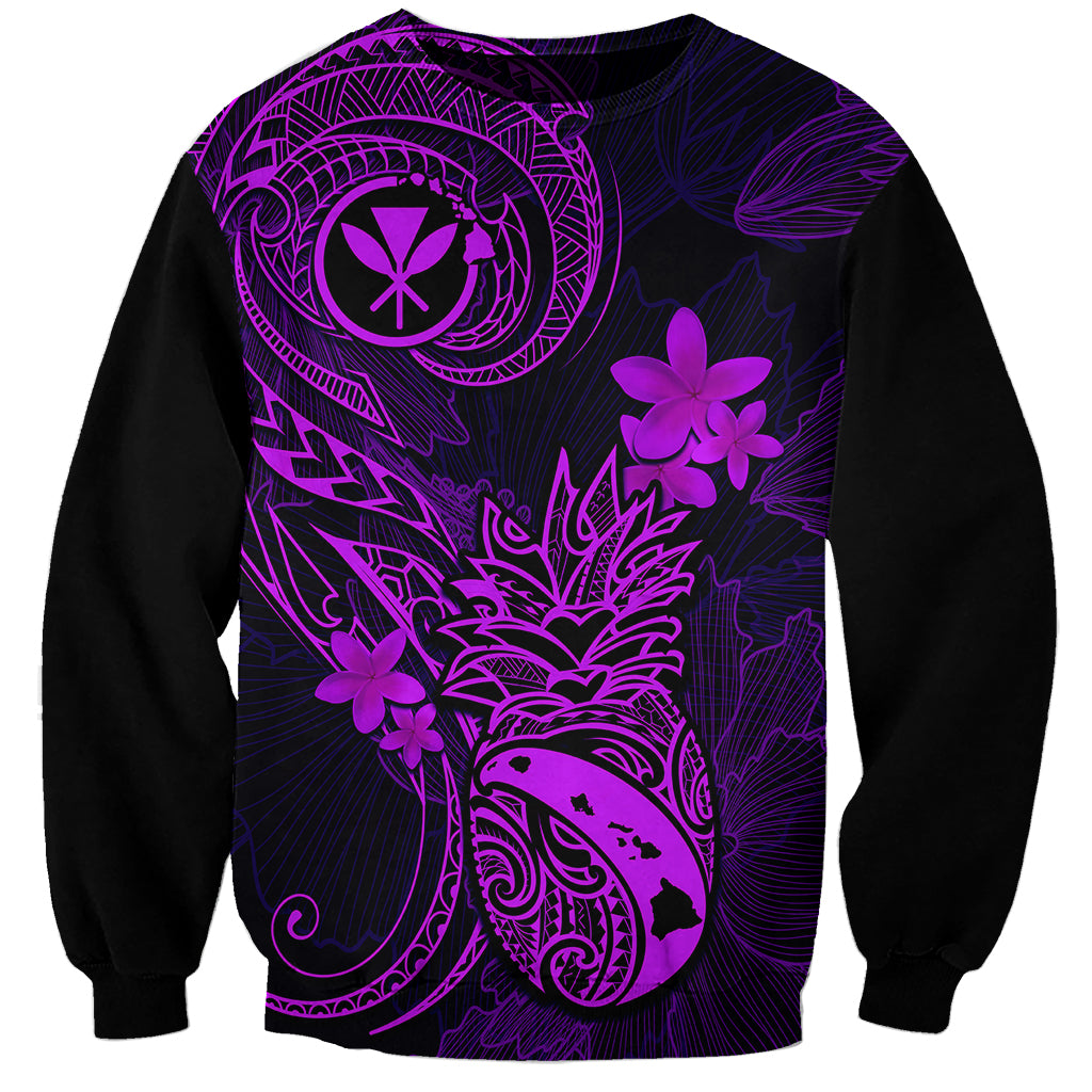 Hawaii Sweatshirt Pineapple Mix Polynesian Plumeria Purple Version LT14 Unisex Purple - Polynesian Pride