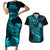 Hawaii Couples Matching Short Sleeve Bodycon Dress and Hawaiian Shirt Pineapple Mix Polynesian Plumeria Turquoise Version LT14 Turquoise - Polynesian Pride