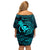 Hawaii Family Matching Off Shoulder Short Dress and Hawaiian Shirt Pineapple Mix Polynesian Plumeria Turquoise Version LT14 - Polynesian Pride