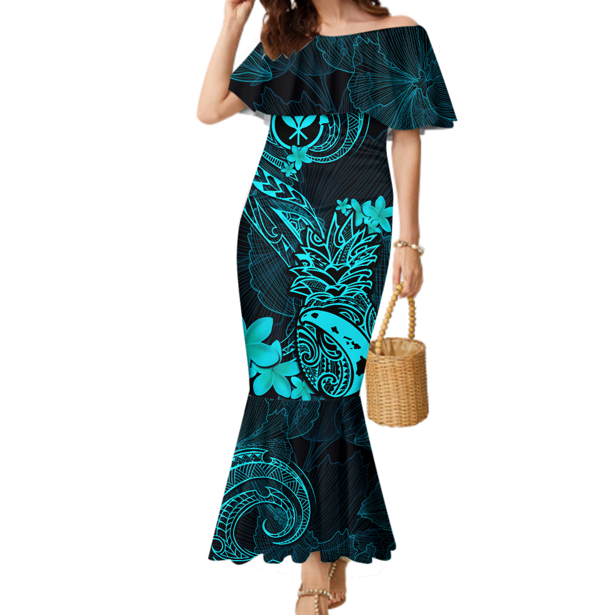 Polynesian Mermaid outlets Dress | Mermaid Hawaiian Style Long Dress