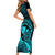 Hawaii Short Sleeve Bodycon Dress Pineapple Mix Polynesian Plumeria Turquoise Version LT14 - Polynesian Pride