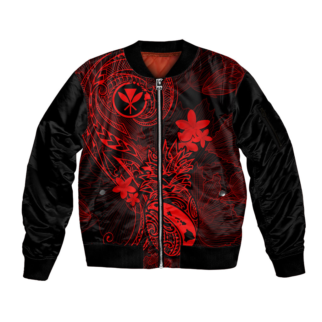Hawaii Sleeve Zip Bomber Jacket Pineapple Mix Polynesian Plumeria Red Version LT14 Unisex Red - Polynesian Pride