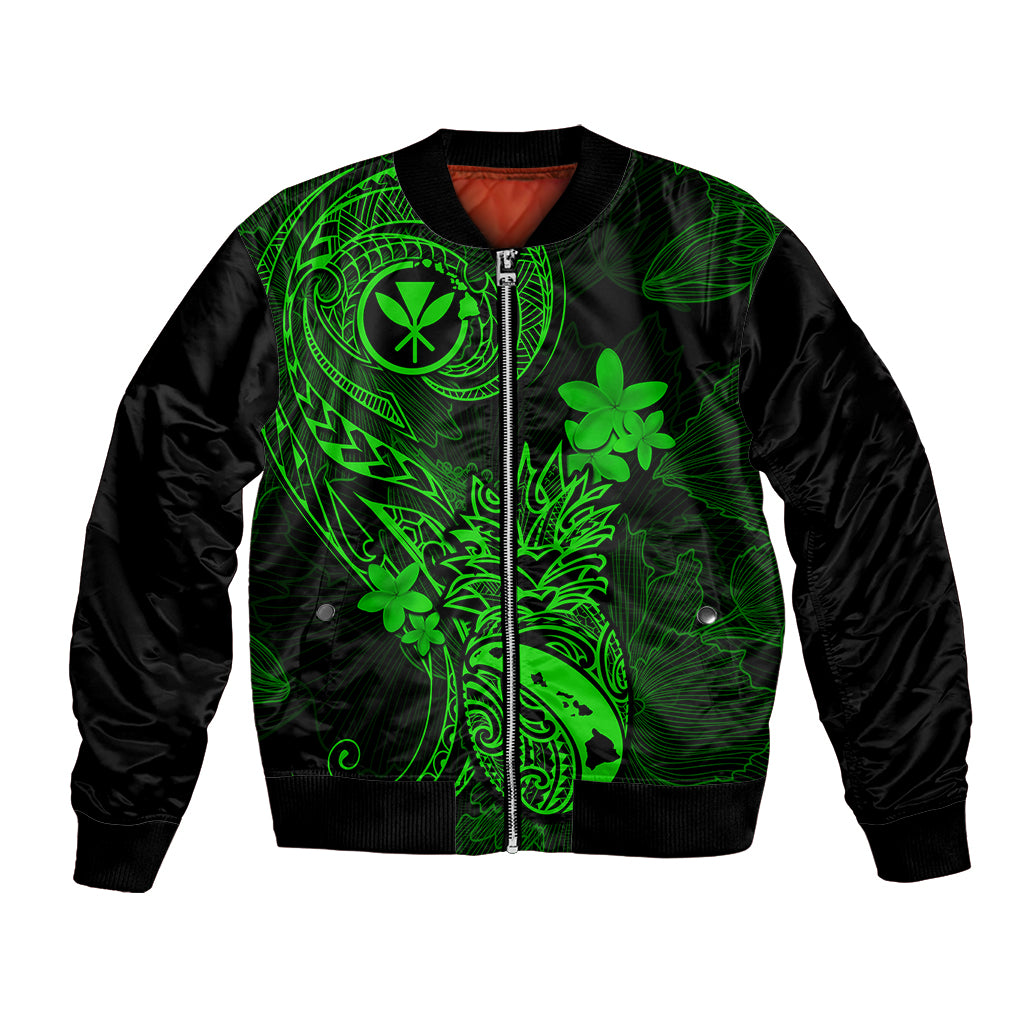 Hawaii Bomber Jacket Pineapple Mix Polynesian Plumeria Green Version LT14 Unisex Green - Polynesian Pride