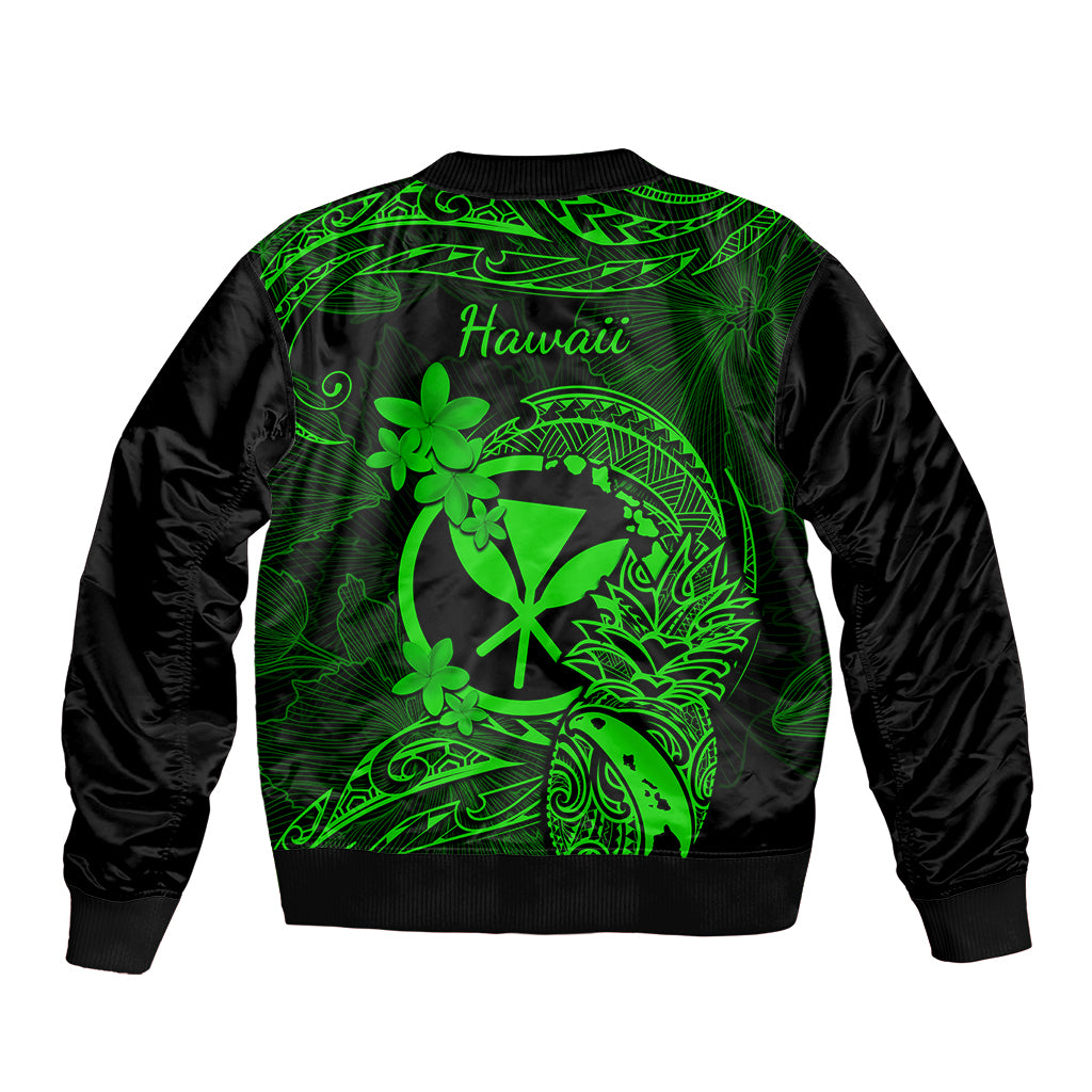 Hawaii Bomber Jacket Pineapple Mix Polynesian Plumeria Green Version LT14 - Polynesian Pride