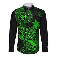 Hawaii Long Sleeve Button Shirt Pineapple Mix Polynesian Plumeria Green Version LT14 Unisex Green - Polynesian Pride