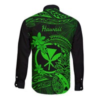 Hawaii Long Sleeve Button Shirt Pineapple Mix Polynesian Plumeria Green Version LT14 - Polynesian Pride