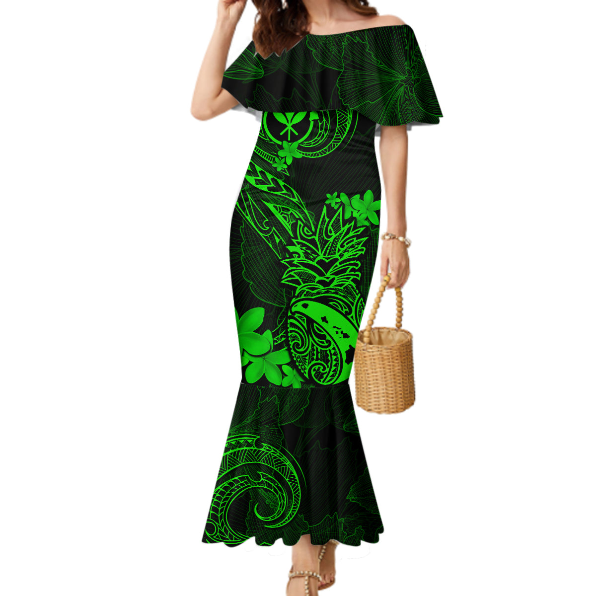 Polynesian Mermaid cheapest Dress | Mermaid Hawaiian Style Long Dress | Off shoulder Mermaid Dress