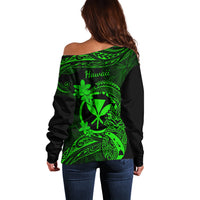 Hawaii Off Shoulder Sweater Pineapple Mix Polynesian Plumeria Green Version LT14 - Polynesian Pride