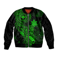 Hawaii Sleeve Zip Bomber Jacket Pineapple Mix Polynesian Plumeria Green Version LT14 Unisex Green - Polynesian Pride