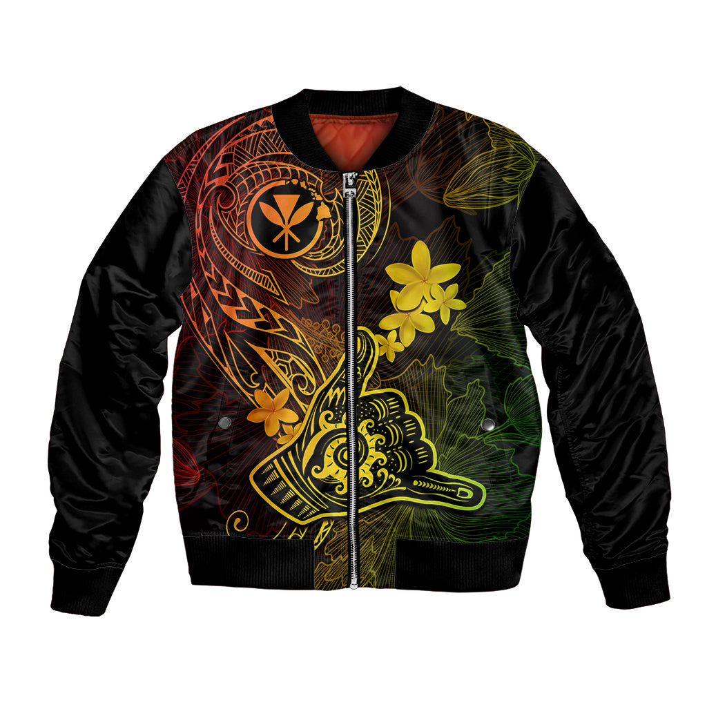Hawaii Bomber Jacket Shaka Tattoo Mix Polynesian Plumeria Reggae Version LT14 Unisex Reggae - Polynesian Pride