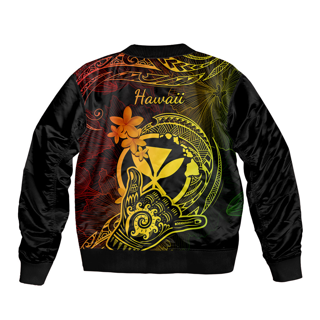 Hawaii Bomber Jacket Shaka Tattoo Mix Polynesian Plumeria Reggae Version LT14 - Polynesian Pride