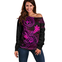 Hawaii Off Shoulder Sweater Shaka Tattoo Mix Polynesian Plumeria Pink Version LT14 Women Pink - Polynesian Pride