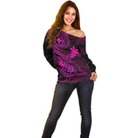 Hawaii Off Shoulder Sweater Shaka Tattoo Mix Polynesian Plumeria Pink Version LT14 - Polynesian Pride
