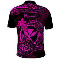 Hawaii Polo Shirt Shaka Tattoo Mix Polynesian Plumeria Pink Version LT14 - Polynesian Pride