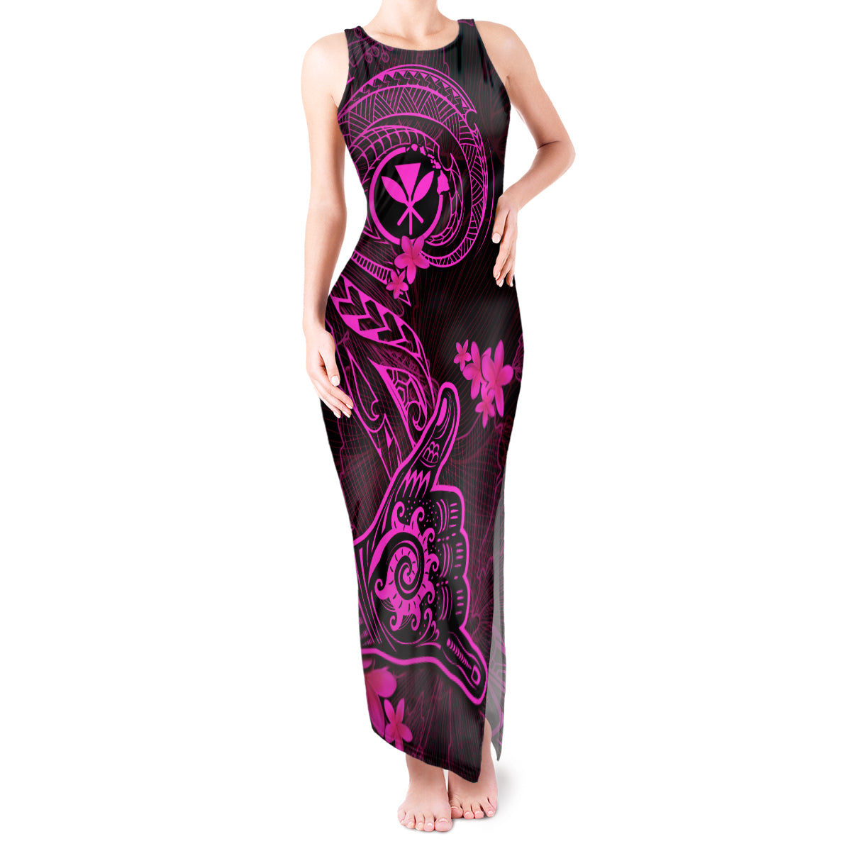 hawaii-tank-maxi-dress-shaka-tattoo-mix-polynesian-plumeria-pink-version