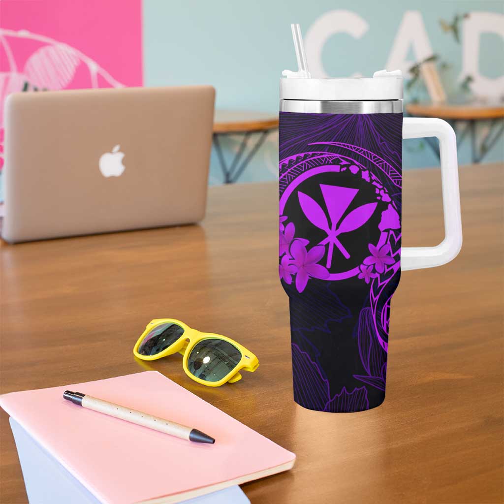 Hawaii Tumbler With Handle Shaka Tattoo Mix Polynesian Plumeria Purple Version LT14 - Polynesian Pride