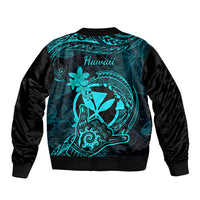 Hawaii Sleeve Zip Bomber Jacket Shaka Tattoo Mix Polynesian Plumeria Turquoise Version LT14 - Polynesian Pride
