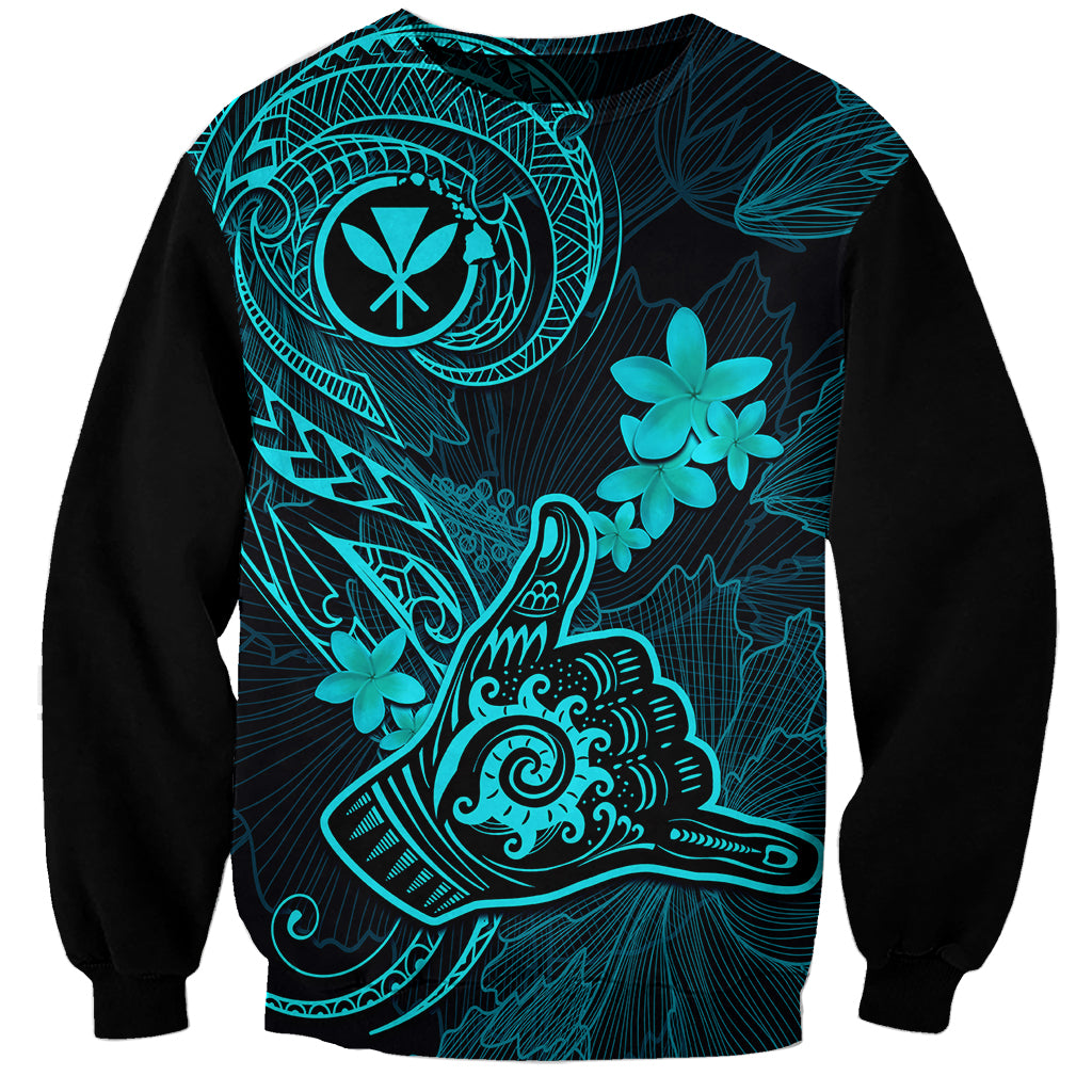 Hawaii Sweatshirt Shaka Tattoo Mix Polynesian Plumeria Turquoise Version LT14 Unisex Turquoise - Polynesian Pride