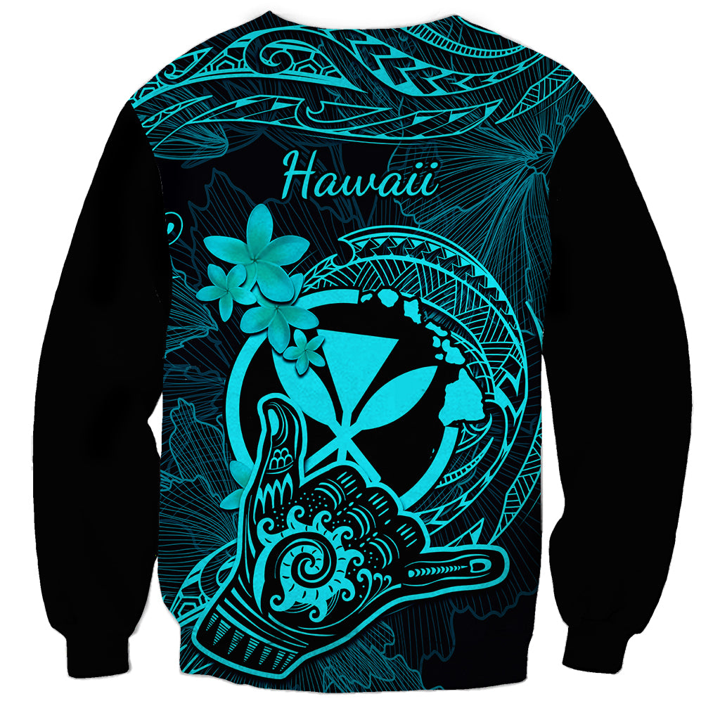 Hawaii Sweatshirt Shaka Tattoo Mix Polynesian Plumeria Turquoise Version LT14 - Polynesian Pride