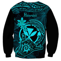 Hawaii Sweatshirt Shaka Tattoo Mix Polynesian Plumeria Turquoise Version LT14 - Polynesian Pride