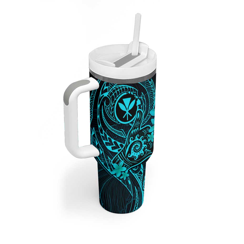 Hawaii Tumbler With Handle Shaka Tattoo Mix Polynesian Plumeria Turquoise Version LT14 - Polynesian Pride
