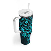 Hawaii Tumbler With Handle Shaka Tattoo Mix Polynesian Plumeria Turquoise Version LT14 - Polynesian Pride