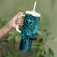 Hawaii Tumbler With Handle Shaka Tattoo Mix Polynesian Plumeria Turquoise Version LT14 - Polynesian Pride