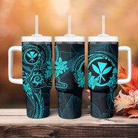 Hawaii Tumbler With Handle Shaka Tattoo Mix Polynesian Plumeria Turquoise Version LT14 - Polynesian Pride
