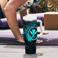 Hawaii Tumbler With Handle Shaka Tattoo Mix Polynesian Plumeria Turquoise Version LT14 - Polynesian Pride
