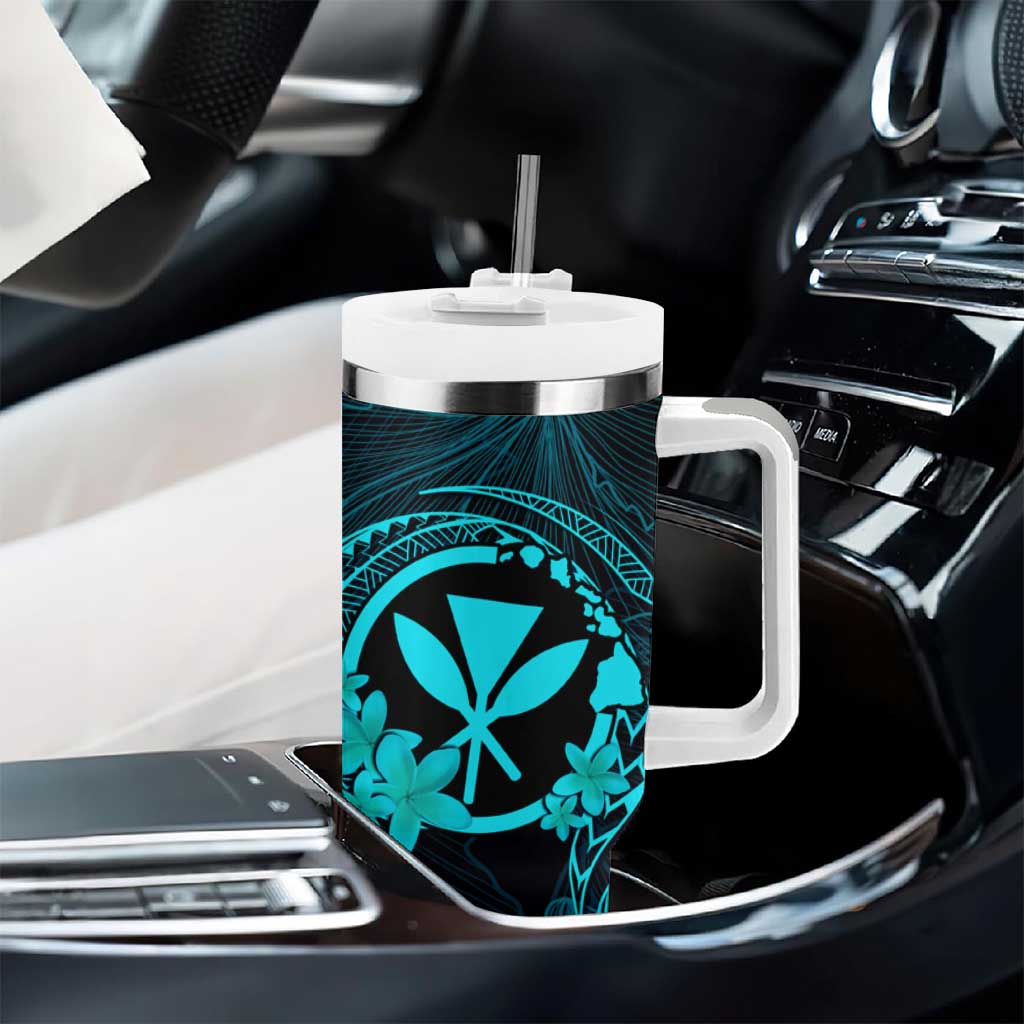Hawaii Tumbler With Handle Shaka Tattoo Mix Polynesian Plumeria Turquoise Version LT14 - Polynesian Pride