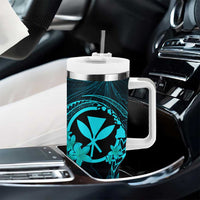 Hawaii Tumbler With Handle Shaka Tattoo Mix Polynesian Plumeria Turquoise Version LT14 - Polynesian Pride