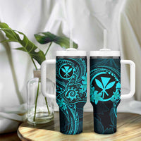 Hawaii Tumbler With Handle Shaka Tattoo Mix Polynesian Plumeria Turquoise Version LT14 - Polynesian Pride
