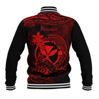 Hawaii Baseball Jacket Shaka Tattoo Mix Polynesian Plumeria Red Version LT14 - Polynesian Pride