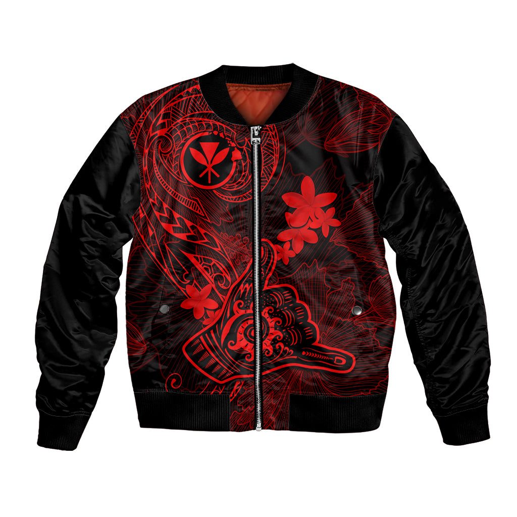 Hawaii Bomber Jacket Shaka Tattoo Mix Polynesian Plumeria Red Version LT14 Unisex Red - Polynesian Pride