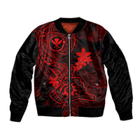 Hawaii Bomber Jacket Shaka Tattoo Mix Polynesian Plumeria Red Version LT14 Unisex Red - Polynesian Pride