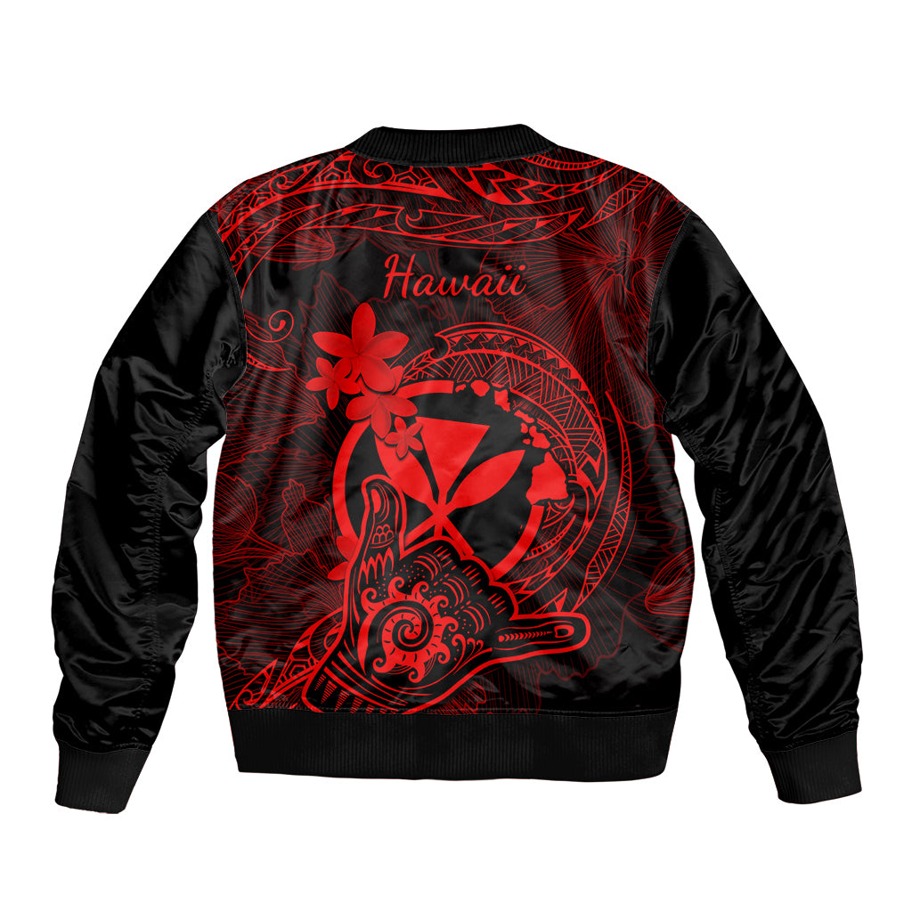 Hawaii Bomber Jacket Shaka Tattoo Mix Polynesian Plumeria Red Version LT14 - Polynesian Pride