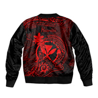 Hawaii Bomber Jacket Shaka Tattoo Mix Polynesian Plumeria Red Version LT14 - Polynesian Pride
