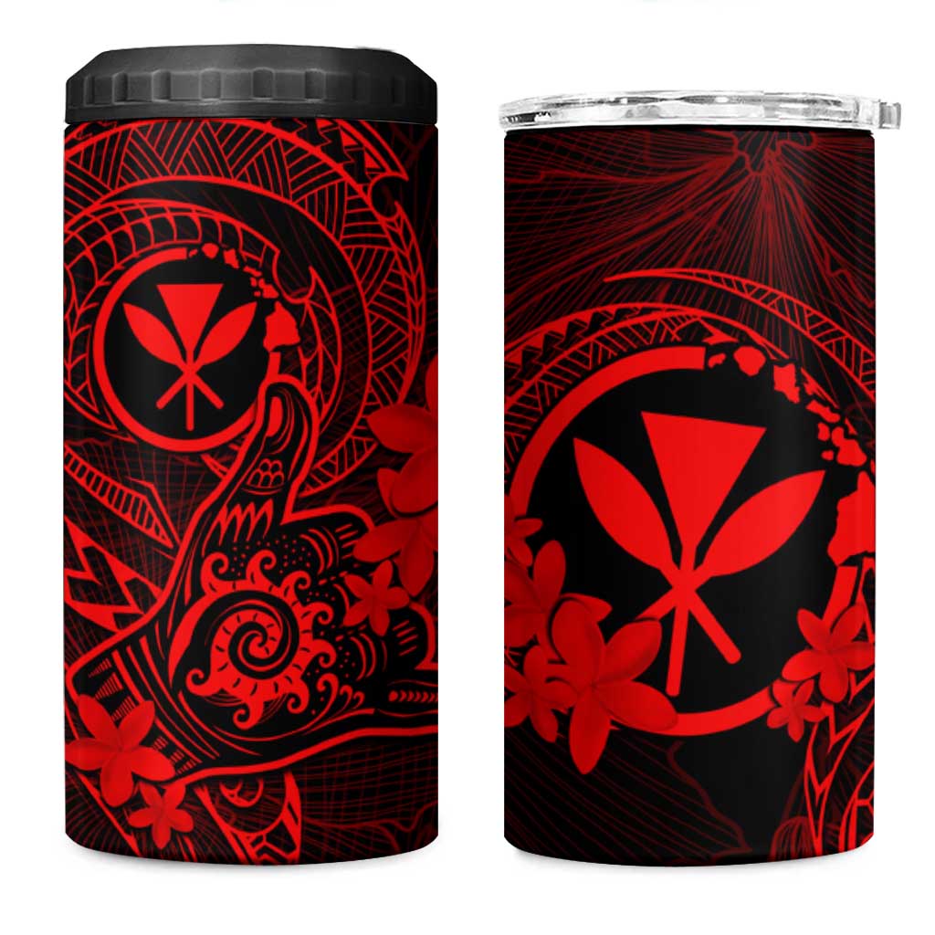 Hawaii 4 in 1 Can Cooler Tumbler Shaka Tattoo Mix Polynesian Plumeria Red Version LT14 One Size: 16 oz Red - Polynesian Pride