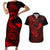 hawaii-couples-matching-short-sleeve-bodycon-dress-and-hawaiian-shirt-shaka-tattoo-mix-polynesian-plumeria-red-version