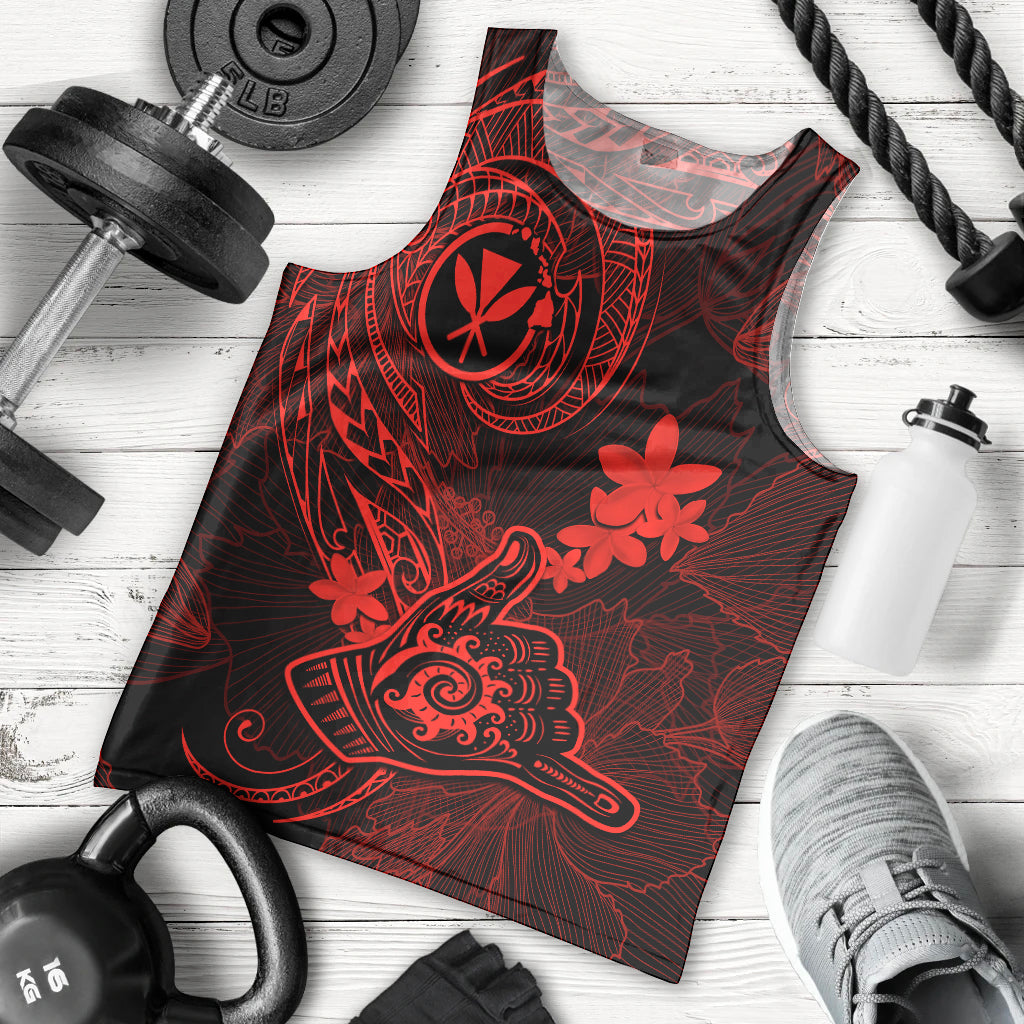 Hawaii Men Tank Top Shaka Tattoo Mix Polynesian Plumeria Red Version LT14 Red - Polynesian Pride