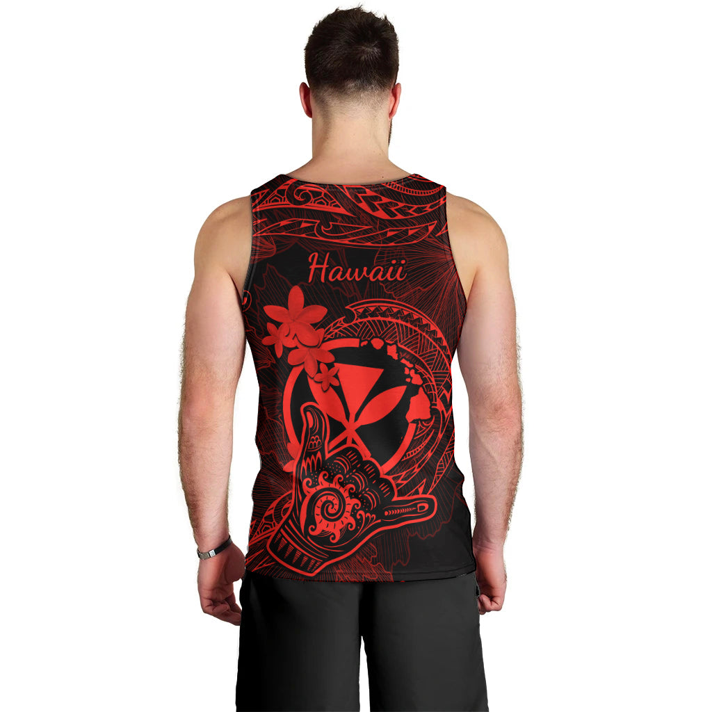 Hawaii Men Tank Top Shaka Tattoo Mix Polynesian Plumeria Red Version LT14 - Polynesian Pride
