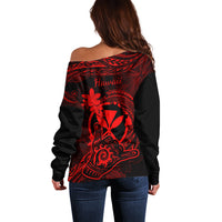 Hawaii Off Shoulder Sweater Shaka Tattoo Mix Polynesian Plumeria Red Version LT14 - Polynesian Pride